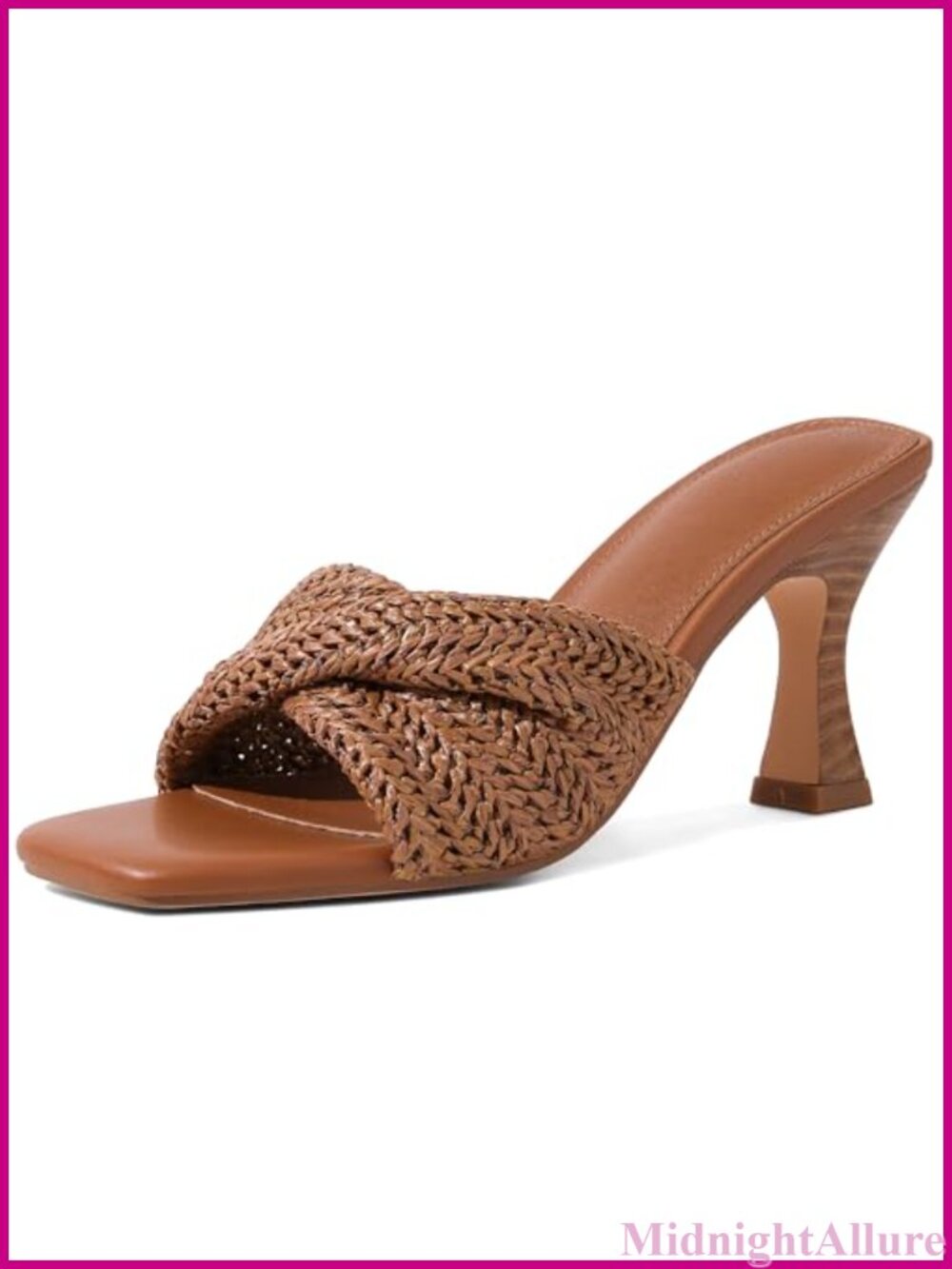 Raffia Heeled Sandals Stiletto Slip On Mule Square Toe Women
